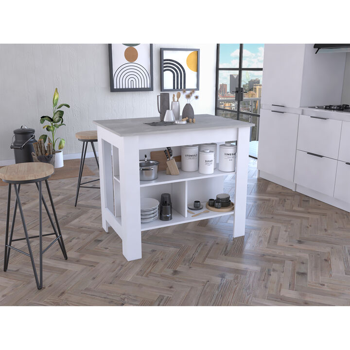 Streamdale Cala Kitchen Island, Four Legs, Three Shelves - White Ibiza Marble