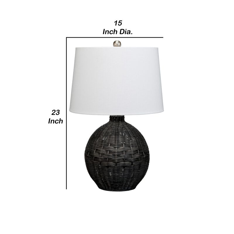 Lee 23 Inch Table Lamp, Rattan Woven, Inverted Tapered Shade, White, Black-Benzara image number 5
