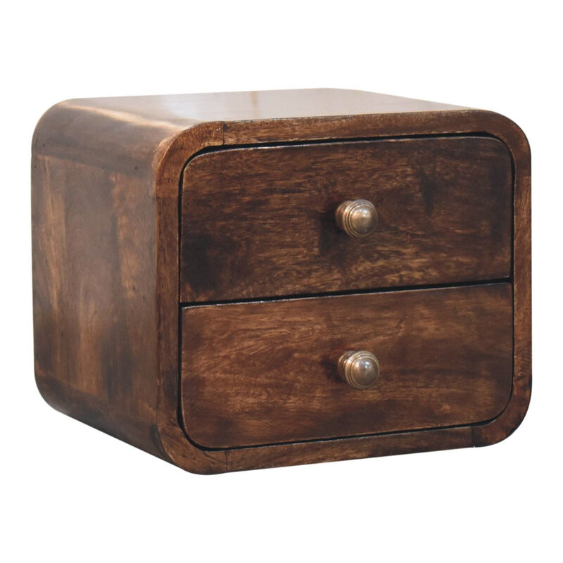 HomeRoots 12" Walnut Solid Wood Square Two Drawer Floating Nightstand image number 4