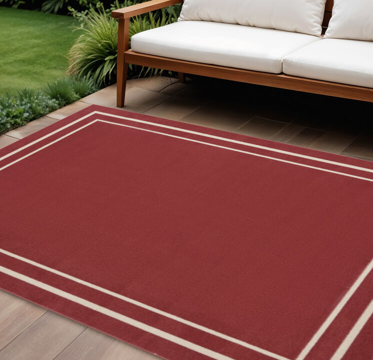 HomeRoots 6' X 9' Brick Red And Ivory Indoor Outdoor Area Rug