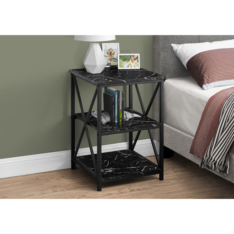 Monarch Specialties I 3595 Accent Table, Side, End, Nightstand, Lamp, Living Room, Bedroom, Metal, Laminate, Black Marble Look, Contemporary, Modern
