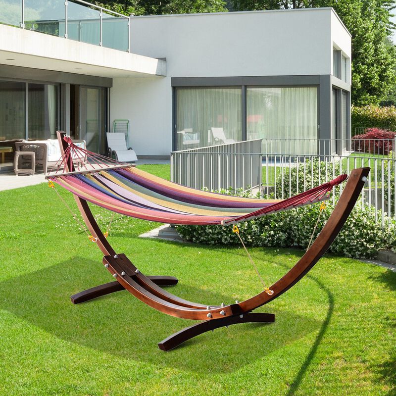 10' Wood Outdoor Hammock with Stand Rainbow Bed, Heavy Duty Roman Arc Hammock for Single Person for Patio, Backyard, Porch, Multi Color image number 2