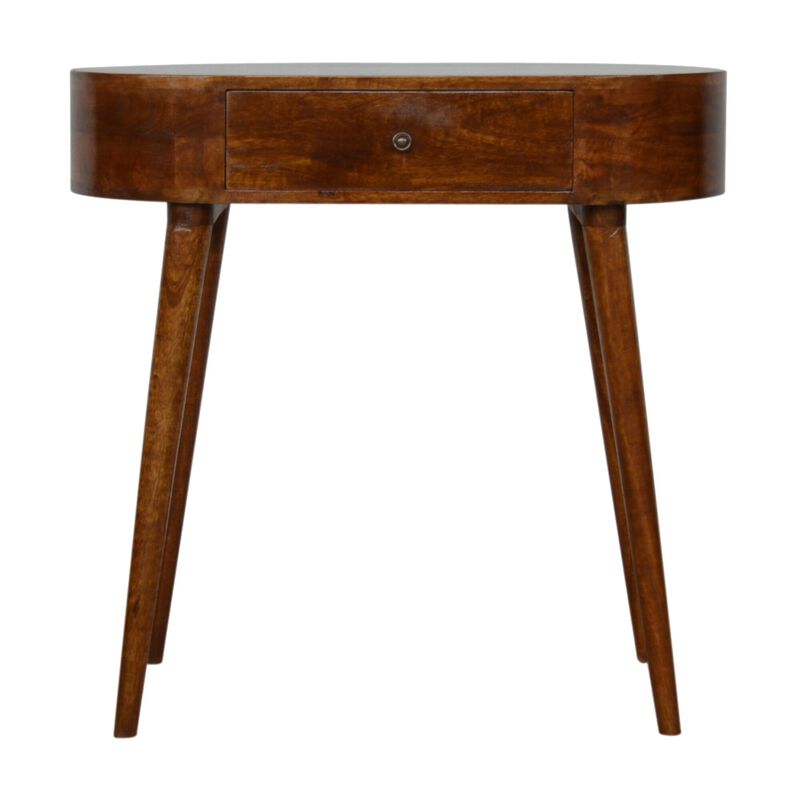 Solid Wood Chestnut Rounded Small 1 Drawer Console Table