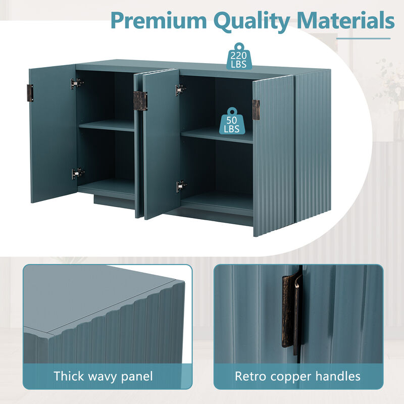 Gewnee 4 Wavy Doors Ample Storage Space Sideboard with Adjustable Shelves and Retro Copper Handles for Dining Room and Living Room image number 5