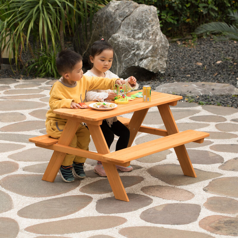 Wooden Kids Outdoor Picnic Table for Garden and Backyard, Stained