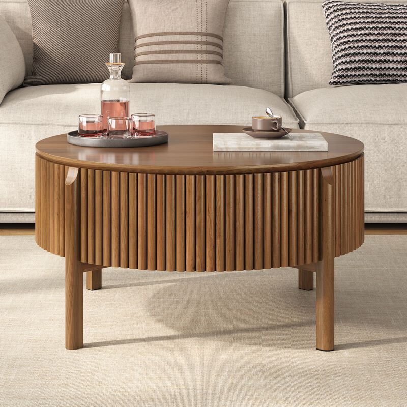 Whisen 30.3" Round Lift Top Coffee Table, Solid Wood Hidden Storage Modern Farmhouse Center Table for Living Room image number 2