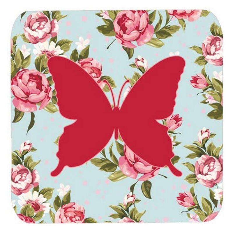 Caroline's Treasures BB1046-RS-BU-FC Butterfly Shabby Chic Blue Roses Foam Coasters (Set of 4), 3.5 H x 3.5 W, Multicolor