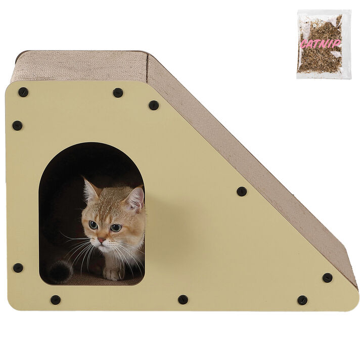 Kento Minimalist Cardboard Angled Cat Cave Scratcher with Catnip