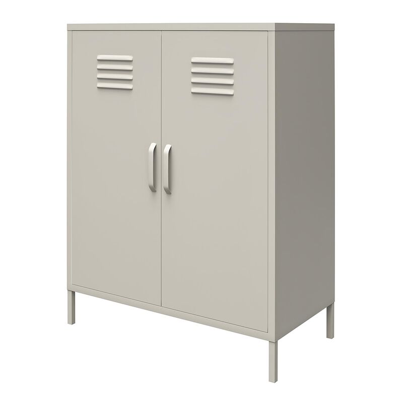 RealRooms Shadwick 2 Door Metal Locker Style Accent Storage Cabinet, Taupe