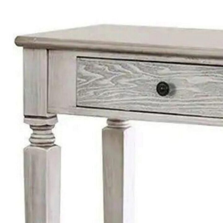 Spacious Wooden Sofa Table with Carved Turned Legs, Antique White-Benzara