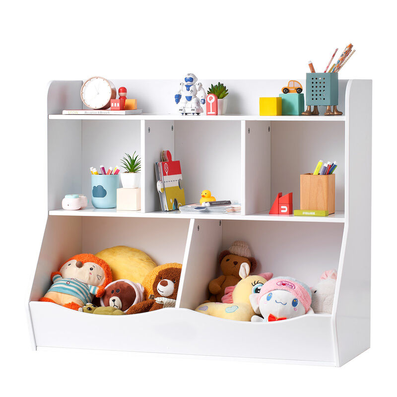 Wood Kid Storage Cubby with 5 Compartments Bookshelf Toy Organizer for Kids Room