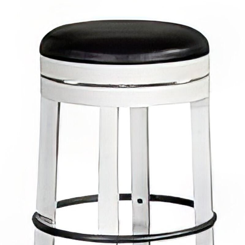 Orso Swivel Barstool Set of 2, Black Faux Leather, White Wood, Black