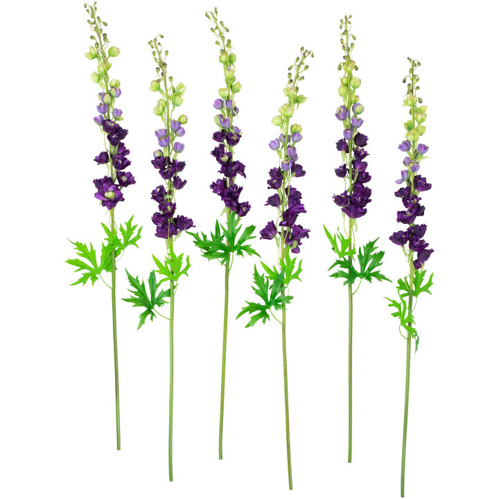 Set of 6 Purple Delphinium Artificial Floral Stems  40"