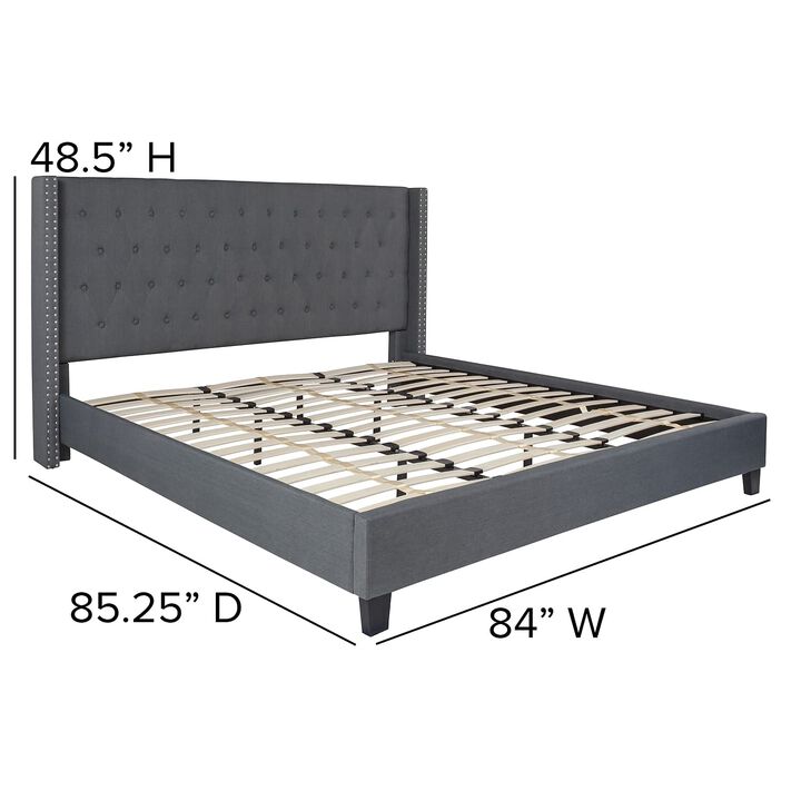 Flash Furniture Riverdale King Size Tufted Upholstered Platform Bed in Dark Gray Fabric