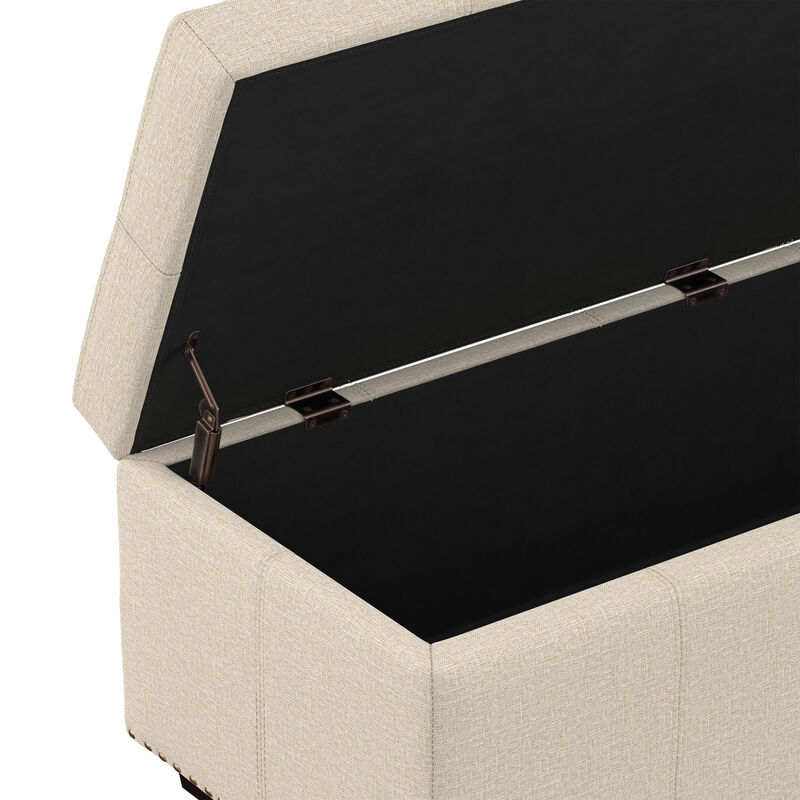Kingsley 48 inch Wide Transitional Rectangle Large Storage Ottoman in Natural Linen Look Fabric, Assembled image number 8