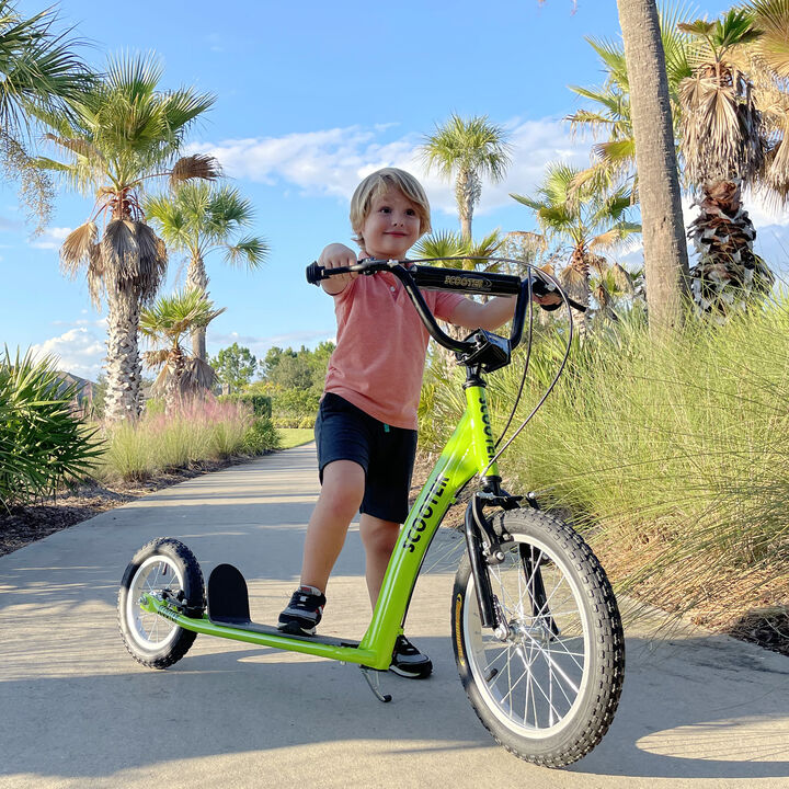 BreeBe Youth Scooter Kick Scooter with Adjustable Handlebar 16" Front and 12" Rear Dual Brakes Inflatable Wheels