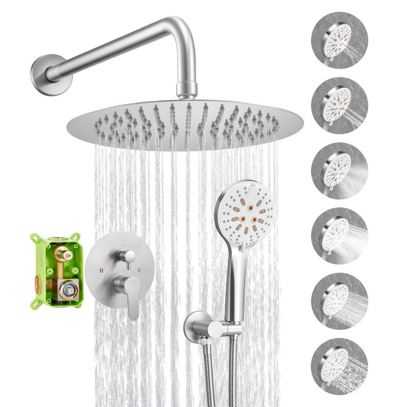 10 Inch Round Rain Shower System Brushed Nickel with Handheld Spray image number 6