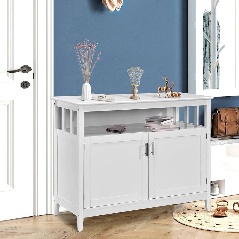 Hivvago White Wood 2 Door Dining Buffet Sideboard Cabinet with Open Storage Shelf