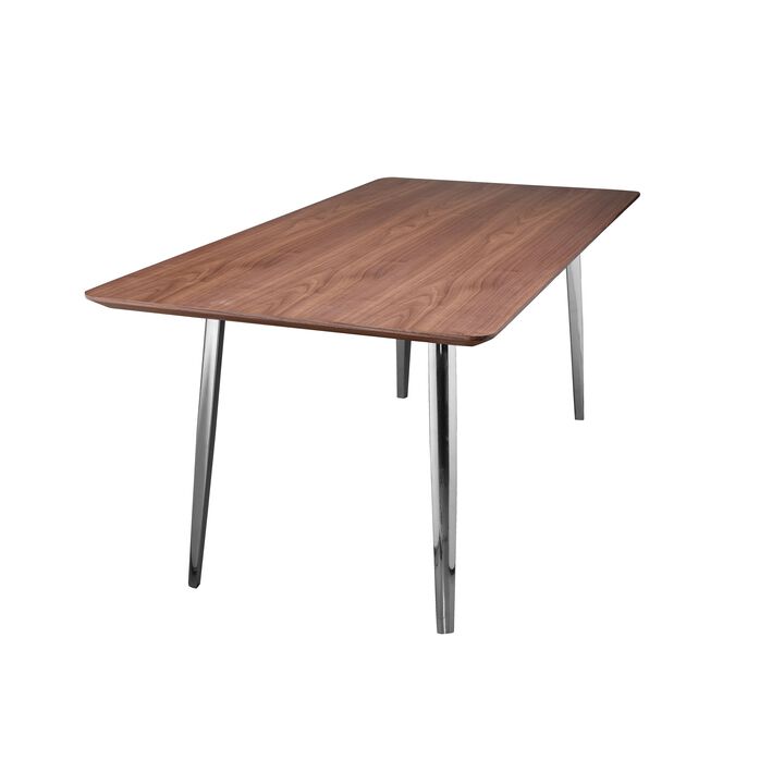 Hle 71 Inch Dining Table, Rectangular Walnut Brown Wood Top, Steel Legs