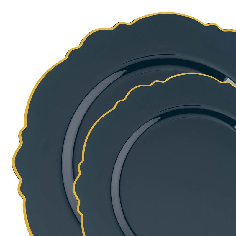 Navy with Gold Rim Round Blossom Plastic Dinnerware Value Set (40 Sets) image number 9