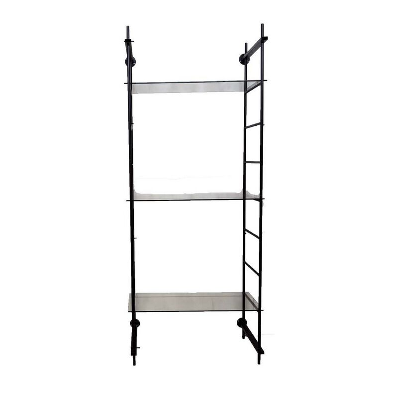 Plant Display Stand, 87 Inch, 3 Shelves Black Metal Ladder Design - Benzara