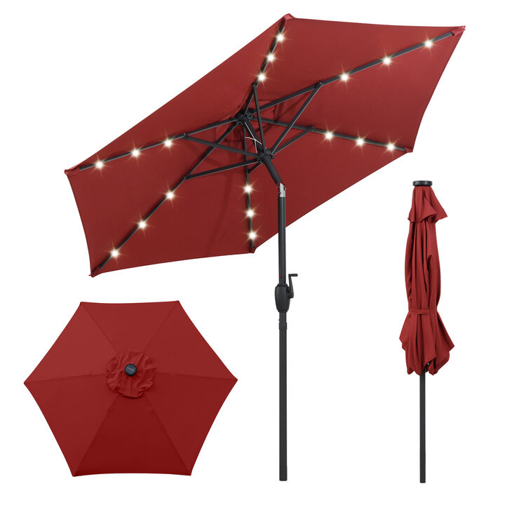Outdoor Solar Umbrella with Lights – Crank Tilt Garden Shade Canopy