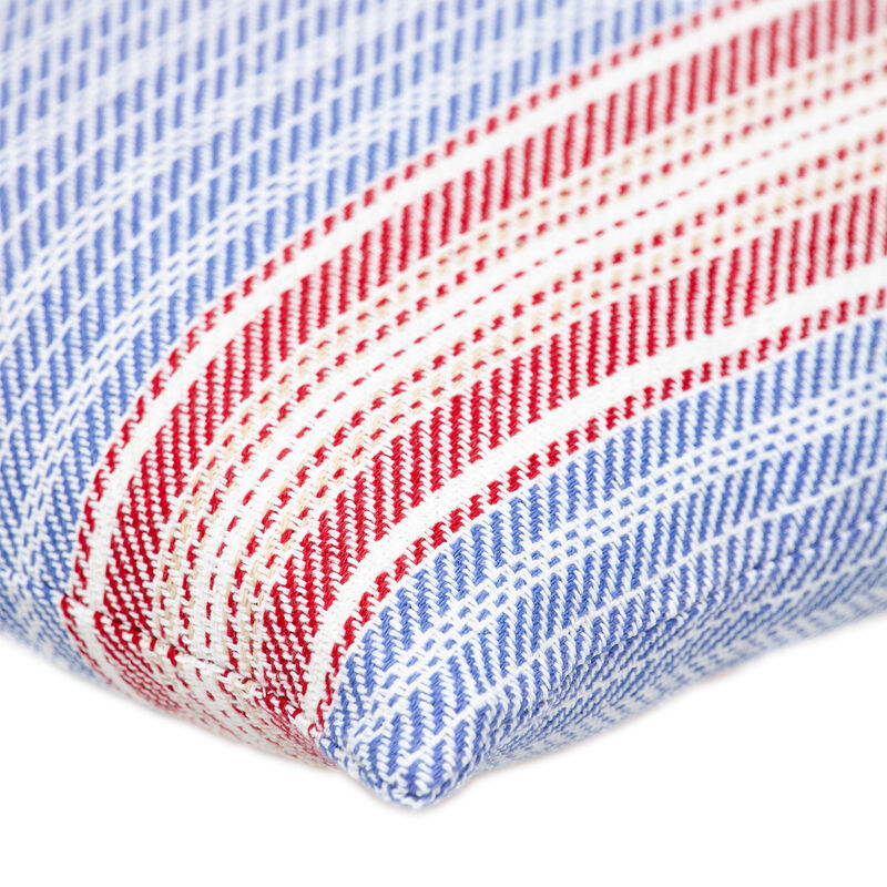 HomeRoots 16" Blue and Red Striped Cotton Throw Pillow image number 3