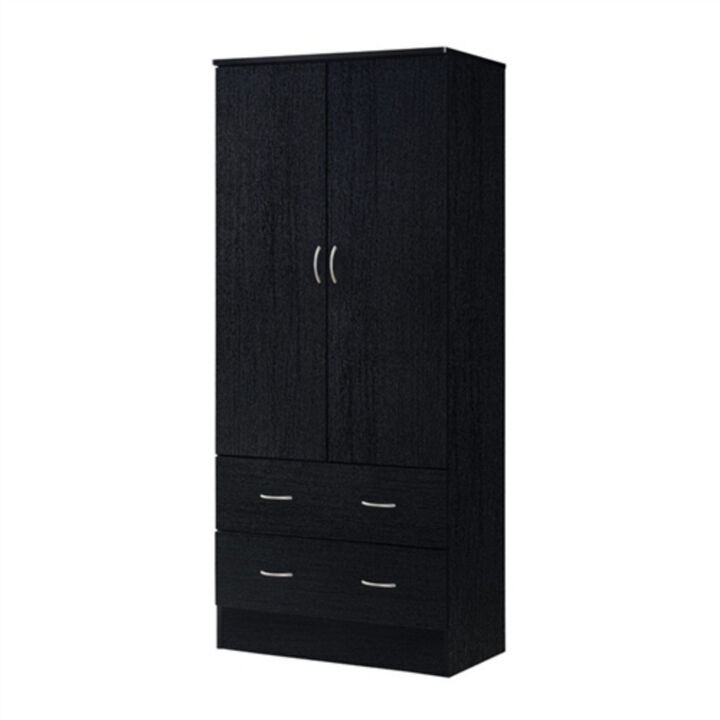 Contemporary Bedroom Wardrobe – Armoire with 2 Doors, Hanging Rod & Storage Drawers