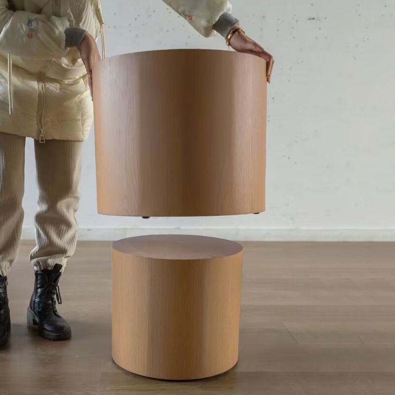 Modern Round Drum Nesting Coffee Table Set of 2, Wooden Cylinder Coffee Tables for Living Room, Space-Saving Design image number 4