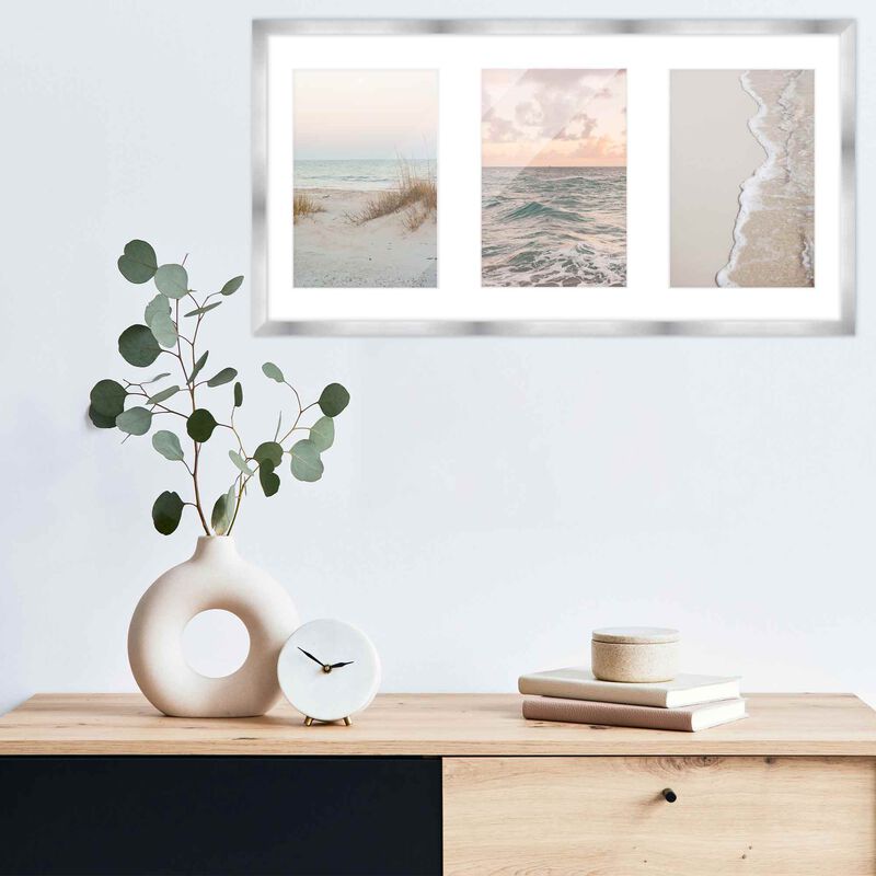 8.5x17 Wood Collage Frame with White Mat For 3 5x7 Pictures