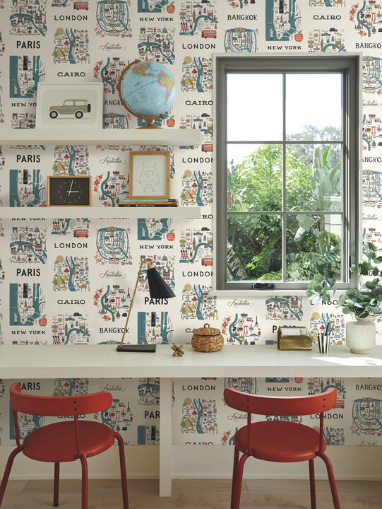 City Maps Blue & Red Peel & Stick Wallpaper