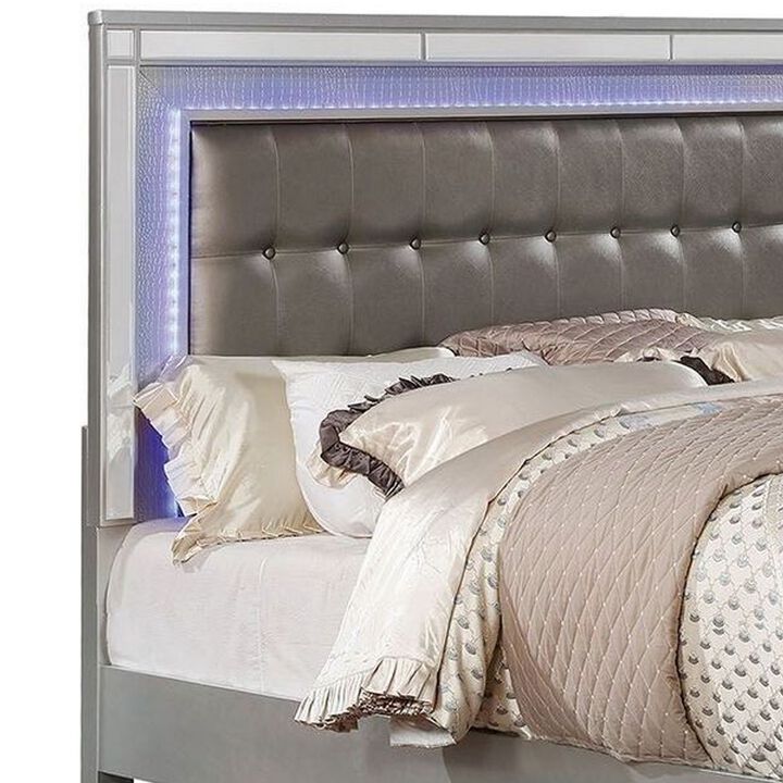 Contemporary Wooden Queen Size Bed with Ornate Bun Feet, Silver