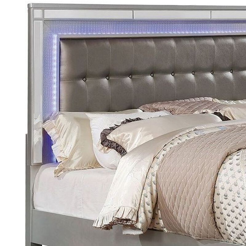 Contemporary Wooden Queen Size Bed with Ornate Bun Feet, Silver