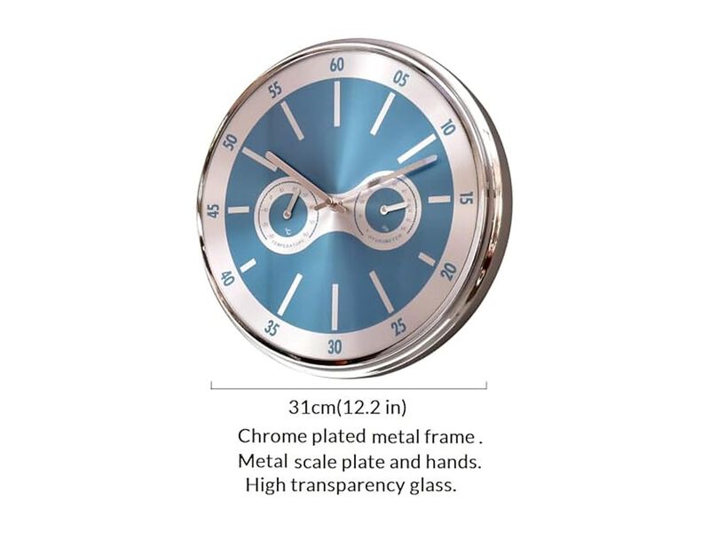 Temperature Humidity Blue Industrial Wall Clock 2 Inch Silent Non Ticking Metal image number 2