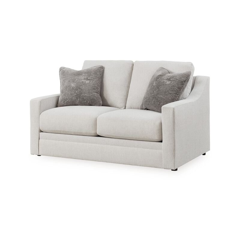 Maite Loveseat, Modern Chalk Gray Polyester, 2 Throw Pillows, 62 Inch - Benzara