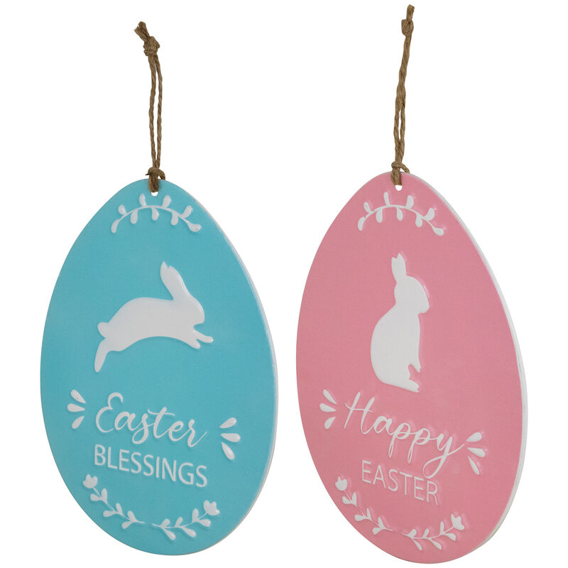 Easter Egg Metal Wall Signs - 9.75" - Blue and Pink - Set of 2