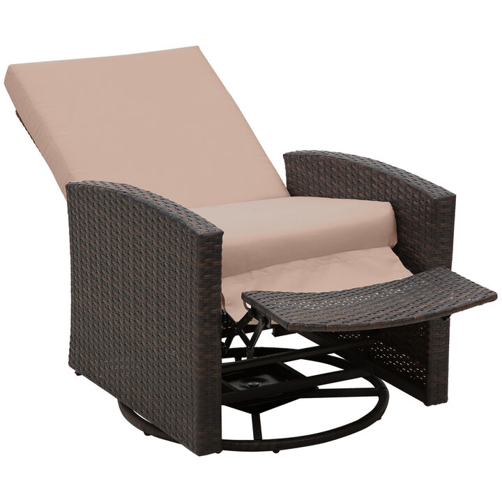 Reclining Rattan 360° Swivel Chair, Outdoor Patio Cushioned Recliner Dark Blue