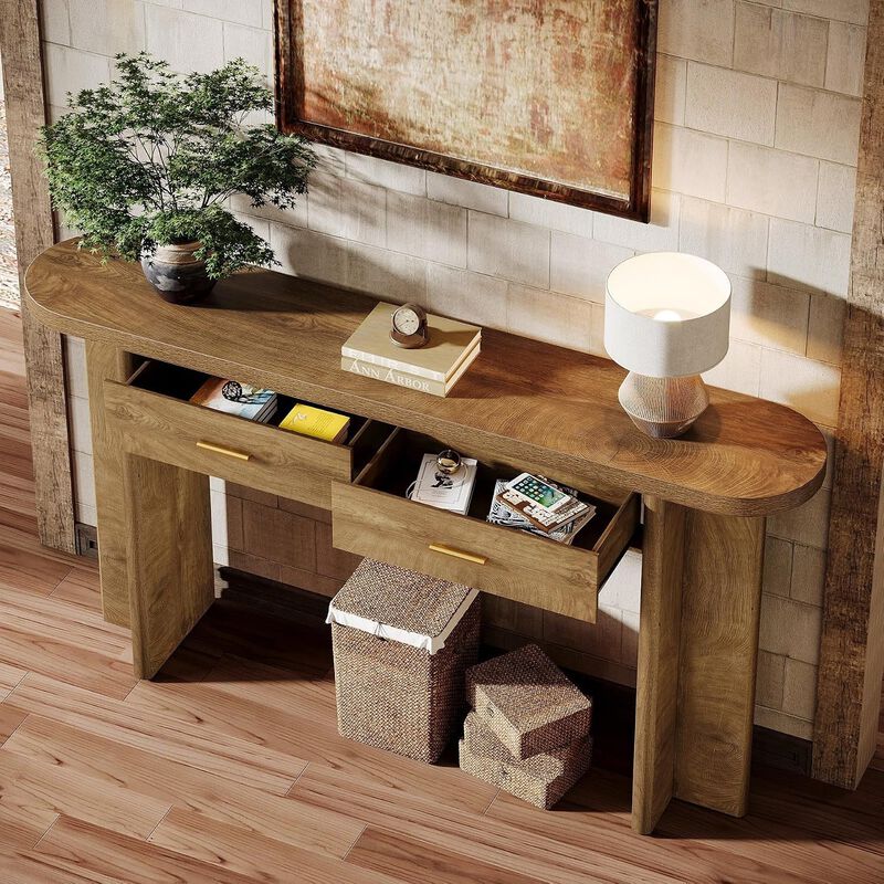 Tribesigns Farmhouse Modern Wood Console Table with Drawers image number 3