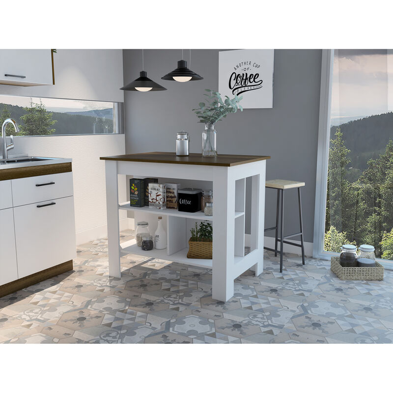 Streamdale Cala Kitchen Island, Four Legs, Three Shelves - White Walnut image number 1