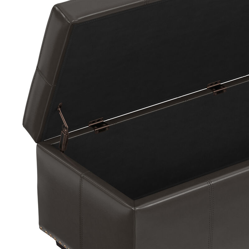 Kingsley 48 inch Wide Transitional Rectangle Large Storage Ottoman in Coffee Brown Vegan Faux Leather, Assembled image number 9