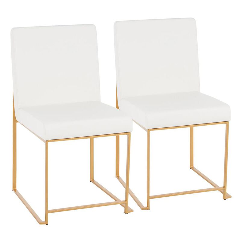 LumiSource Gold Metal, White PU High Back Fuji Dining Chair - Set of 2