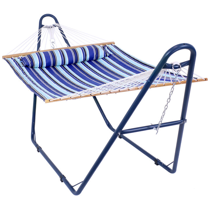 Sunnydaze 2-Person Quilted Hammock with Universal Steel Blue Stand - Beach