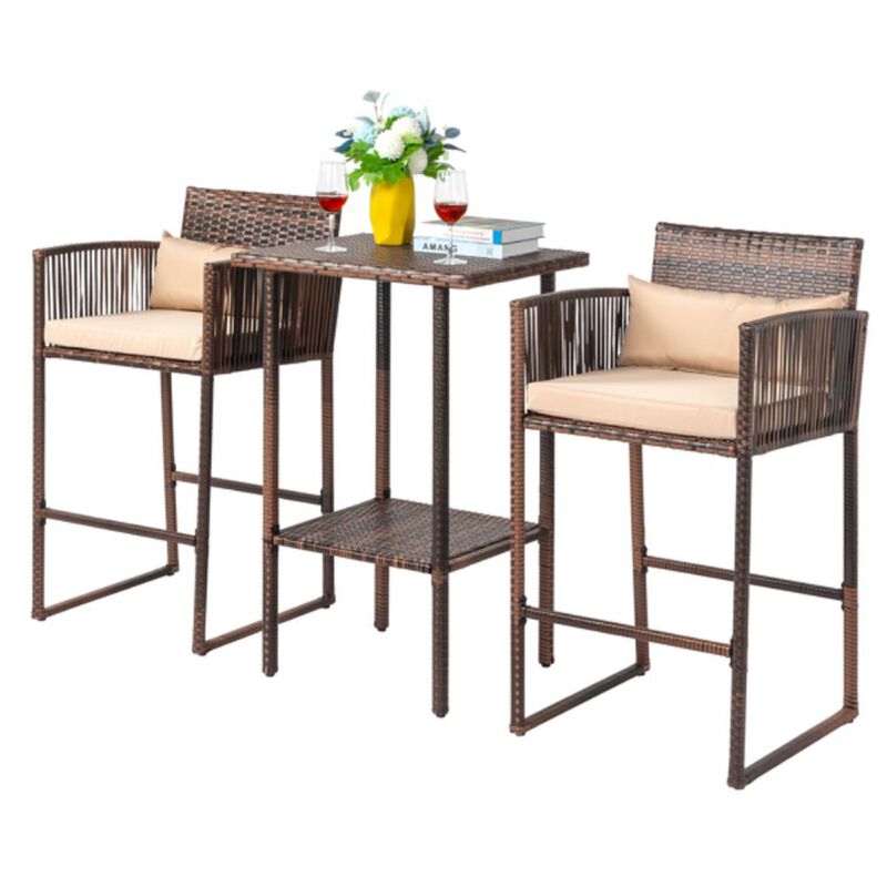 Outdoor 3-Piece Patio Bar Set Bistro Table & Chairs for Garden, Deck & Balcony