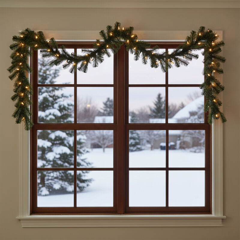 9' x 12" Green Pre-Lit Beaver Pine Artificial Christmas Garland  Clear Lights image number 2