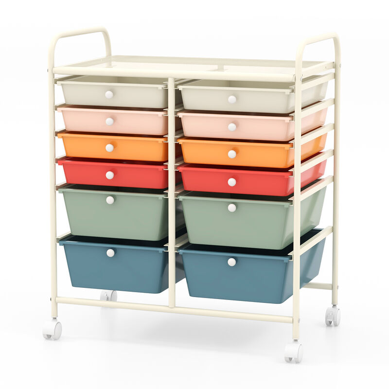 12-Drawer Rolling Organizer Cart with Lockable Wheels and Smooth Glide Drawers