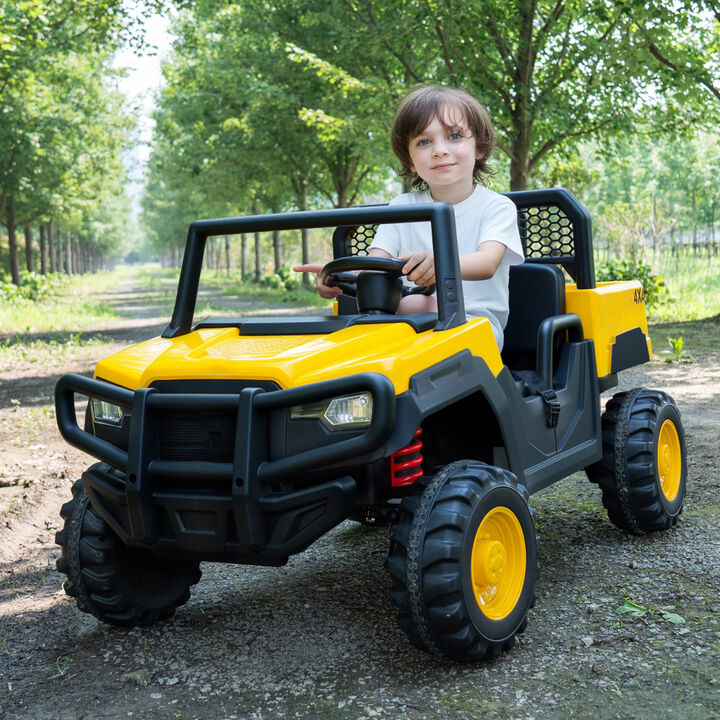Kids 24V Electric Dump Truck Ride On Car with 2 Seats for Yard and Garden-Yellow