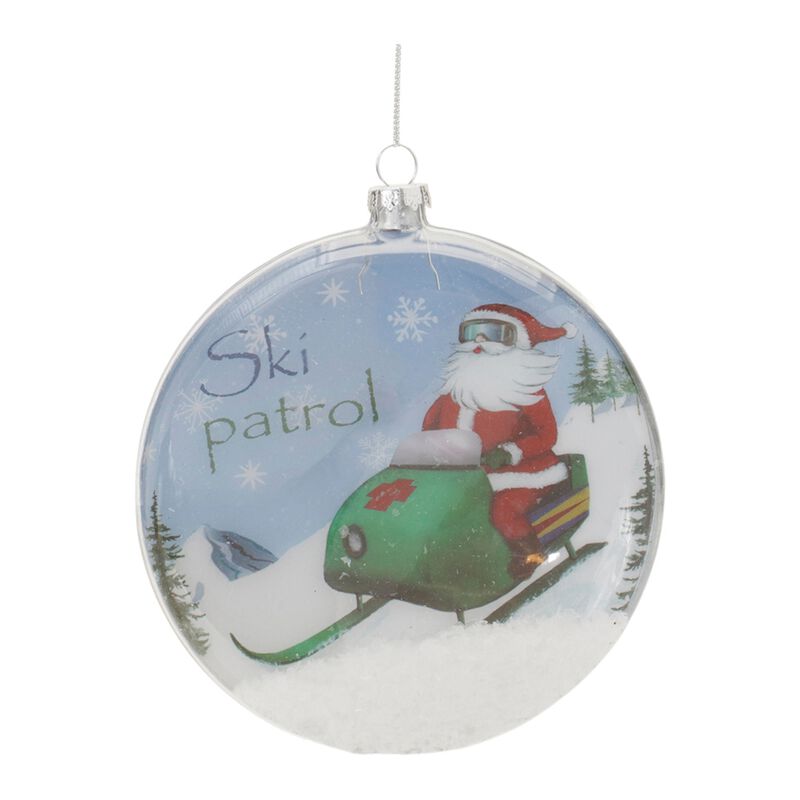 Santa Ski Patrol Glass Disc Ornaments, Set of 6 for Christmas Tree Display