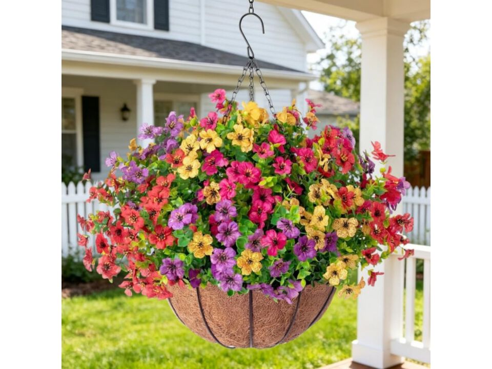 Green Artificial Hanging Eucalyptus Flowers UV Resistant Outdoor Garden Porch