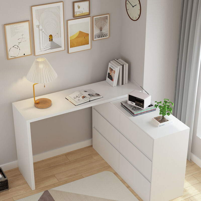 6-Drawer L-Shaped Chest of Drawers Cabinet with Rotatable Desktop 47.2 in. W x 51.2 in. D x 32.7 in. H