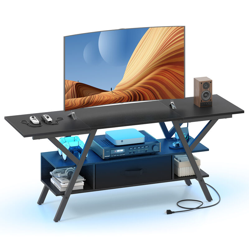 Modern TV Stand with LED Lights and Built In Power Outlets image number 3